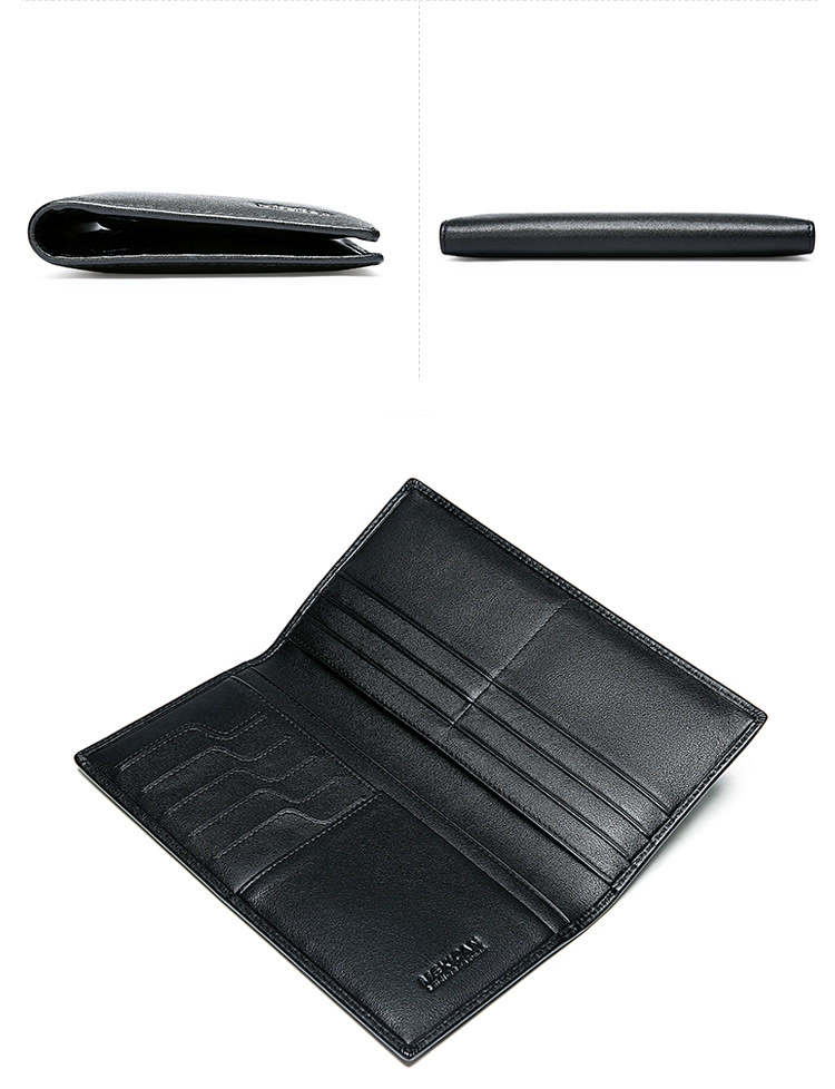 稻草人mexican男士钱包男款薄头层牛皮男式钱夹长款黑色 mbo30711m-02