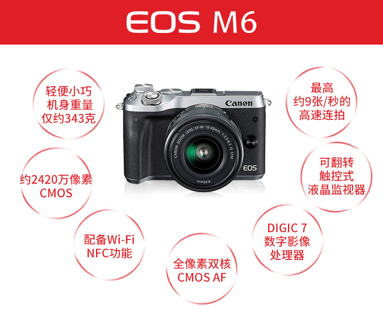 佳能(Canon)EOS M6 微单电可换镜相机(15-45